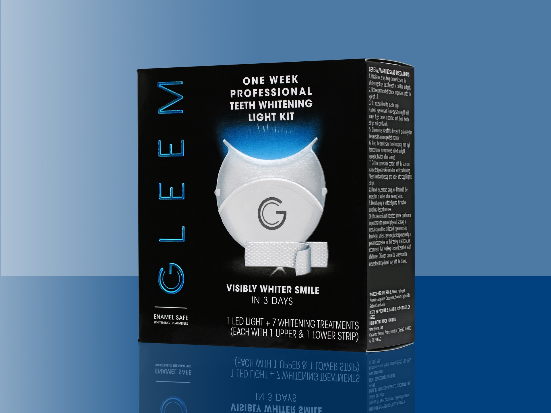 GLEEM Professional Teeth Whitening Light Kit folding carton